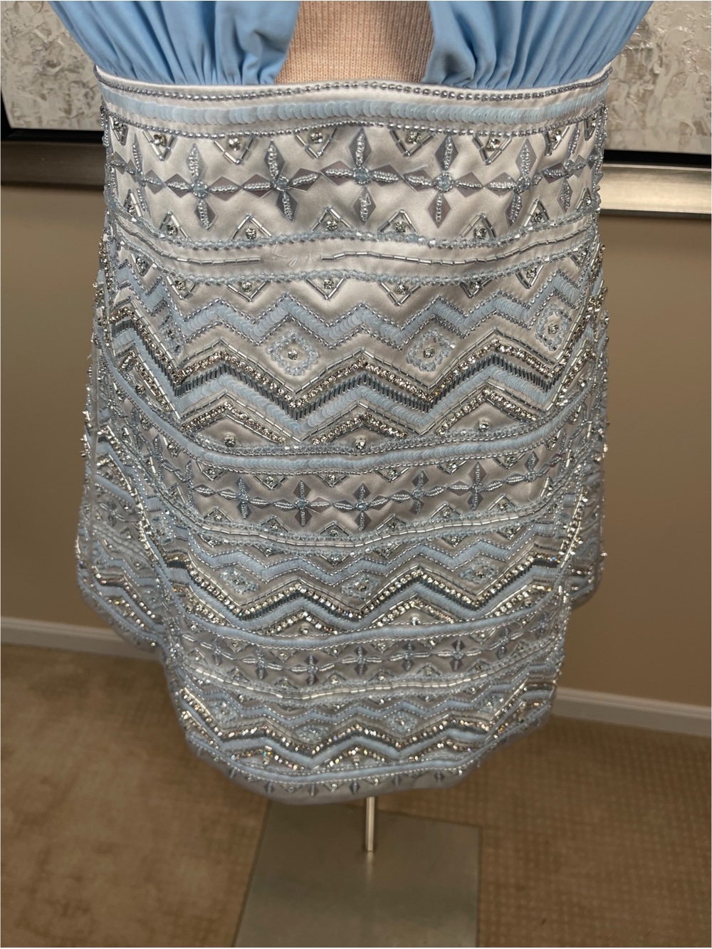 DES PHEMMES Sequin Embellished Halterneck
Blue Mini Dress Size Large - Picture 5 of 11